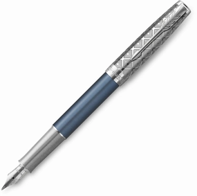 stackable new Parker Sonnet Premium Metal & Blue 18Kt Fountain Pen