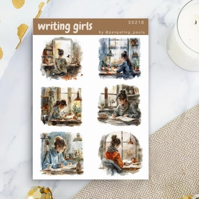 square affordable Writing Girls Sticker Sheet