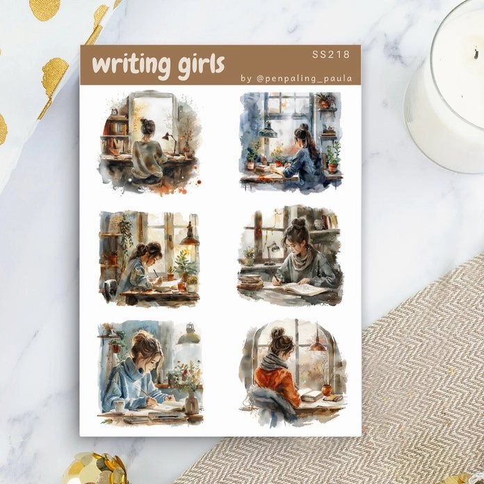 square affordable Writing Girls Sticker Sheet