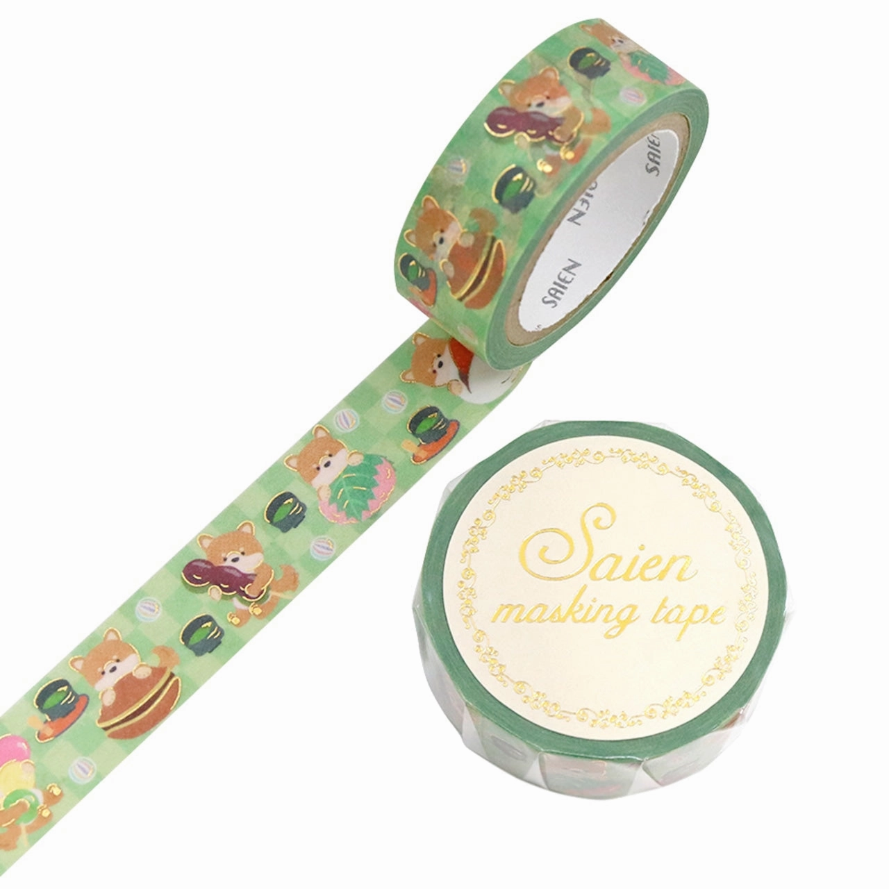 Saien Foil Washi Tape - Shiba Inu And Japanese Sweets resin