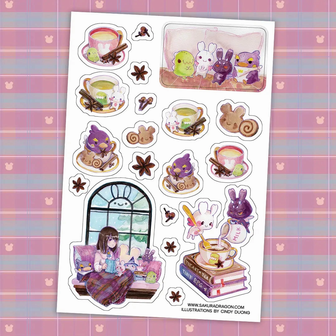 ergonomic Sakuradragon Books And Chai Sticker Sheet