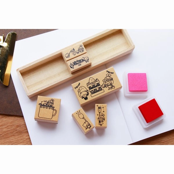 Sanby X Hanko Retro Tokoro Stamp Set Of 6 flat