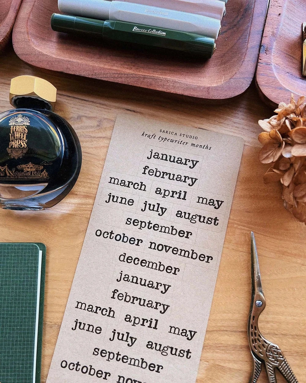 Sarica Studio Kraft Typewriter Month Stickers paper