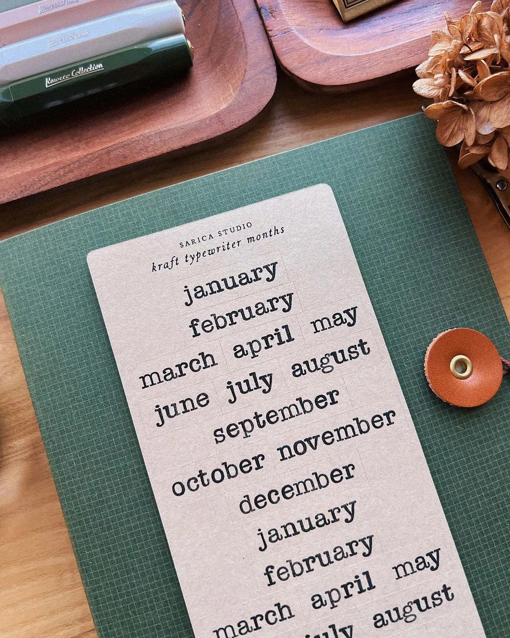 lightweight Sarica Studio Kraft Typewriter Month Stickers