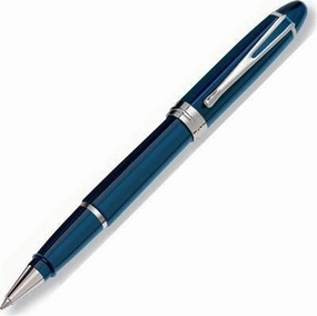 leather Aurora Ipsilon Deluxe Blue/Chrome Rollerball Pen
