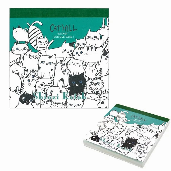 Shinzi Katoh Memo Pad - Cat Hill Green tall slim