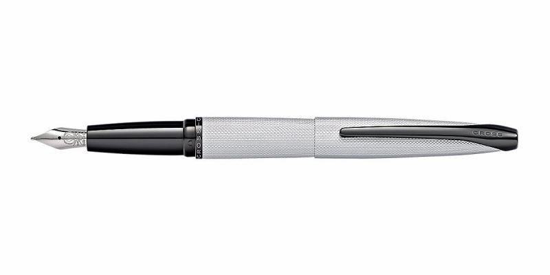 Cross Atx Brushed Chrome Diamond Pattern Fountain Pen short glossy