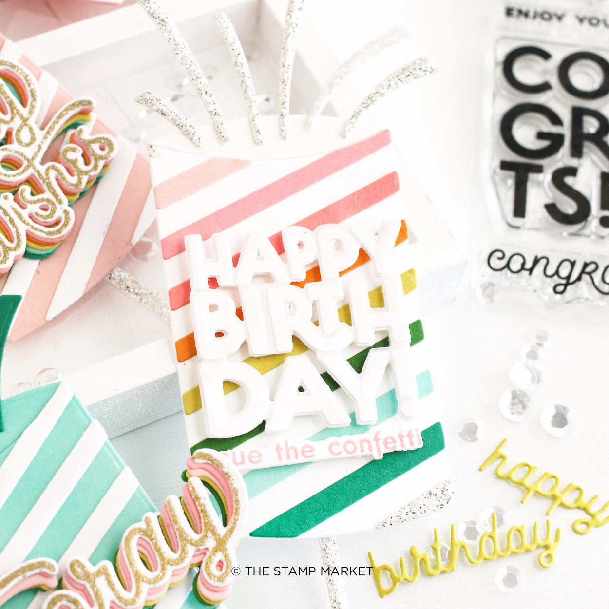 foldable Cue The Confetti Stamp