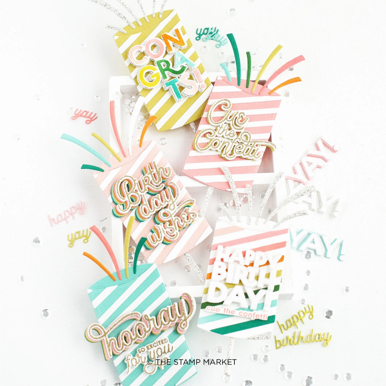 Cue The Confetti Stamp synthetic