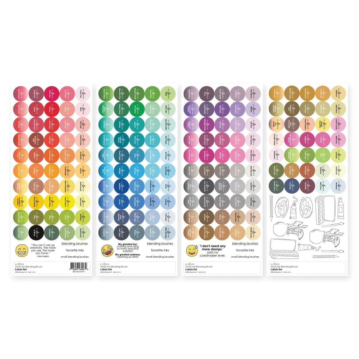 versatile colorful Small Ink Blending Brush Label Set - All Crisp Dye Ink Colors (4 Sheets)