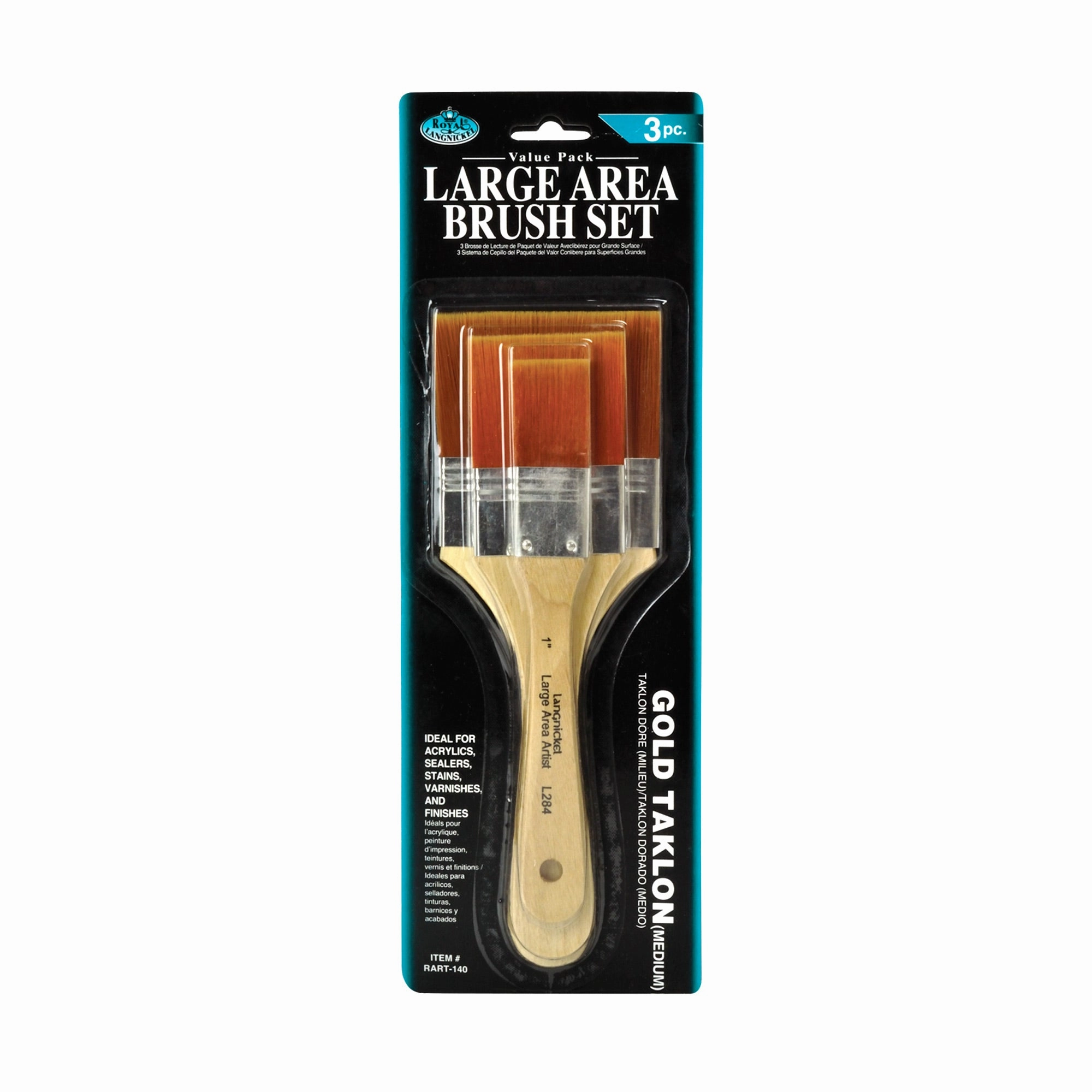 Set Of 3 Gold Taklon Flat Paintbrushes tall