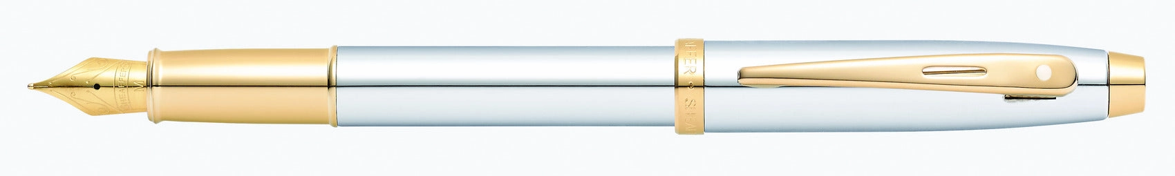 synthetic resilient Sheaffer 100 Bright Chrome And Gold Trim Fountain Pen