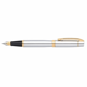 refillable shiny Sheaffer 300 Chrome With Gold Tone TrimFountain Pen