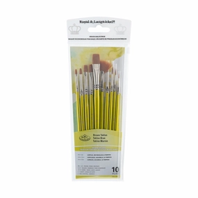 10-Pack Brown Taklon Brushes - Assorted colorful