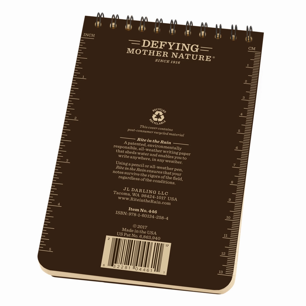 Rite In The Rain Spiral Notebook- Brown- 4X6 locking lasting