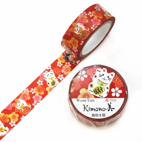 versatile springloaded Foil Washi Tape Kimono Beauty - Plum Beckoning Cat