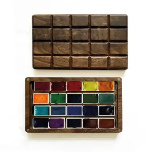 (Signature) Chroma Fusion: Synthetic Spectrum - Handmade Watercolor Paints Set Of 20 In Wooden Box Case, Full Pan 3.2Ml sealed