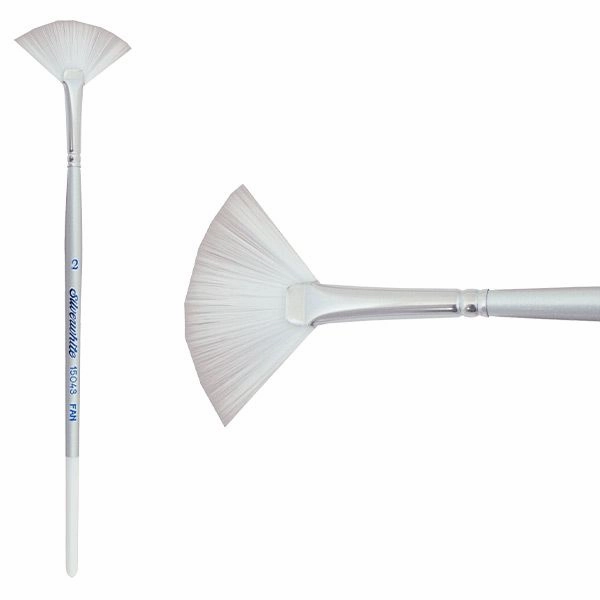 Silverwhite? Short Handle Foundation Watercolor Fan Brush Size 2 shiny lightweight