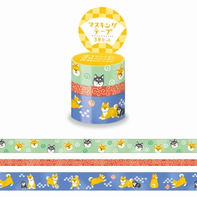 Shiba Dog Washi Tape Set (3 Rolls) linen