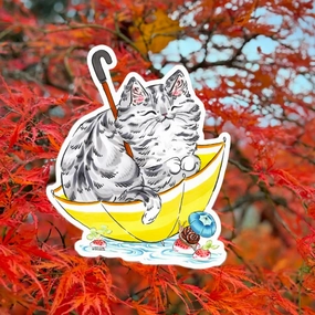 Welcome Rain Cat Vinyl Sticker round