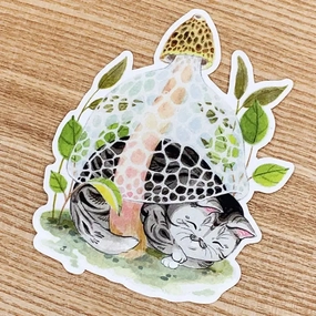 wide Veiled Lady Mushroom Cat Vinyl Sticker