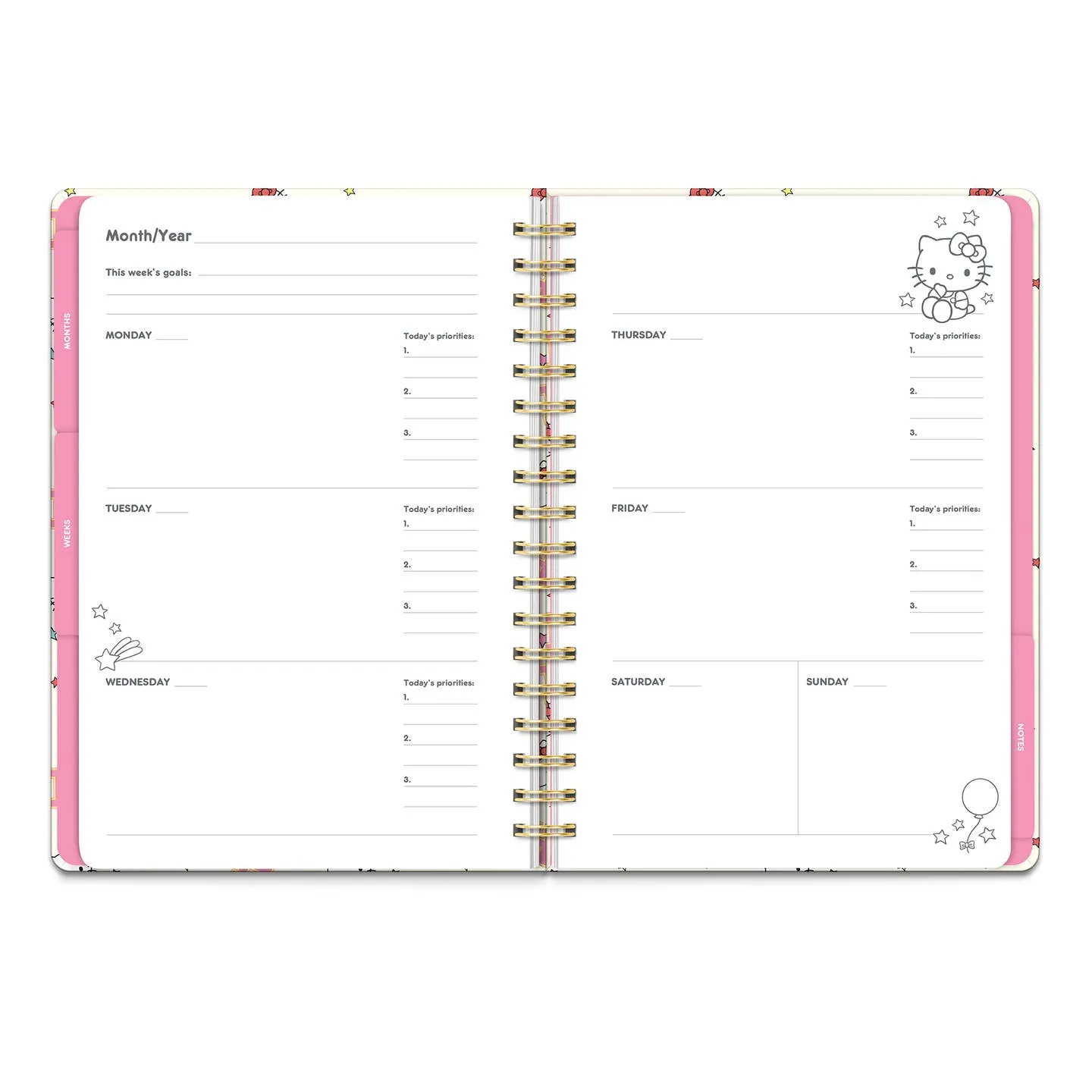Hello Kitty College Undated Tri-Tab Planner 12 Months muted magnetic