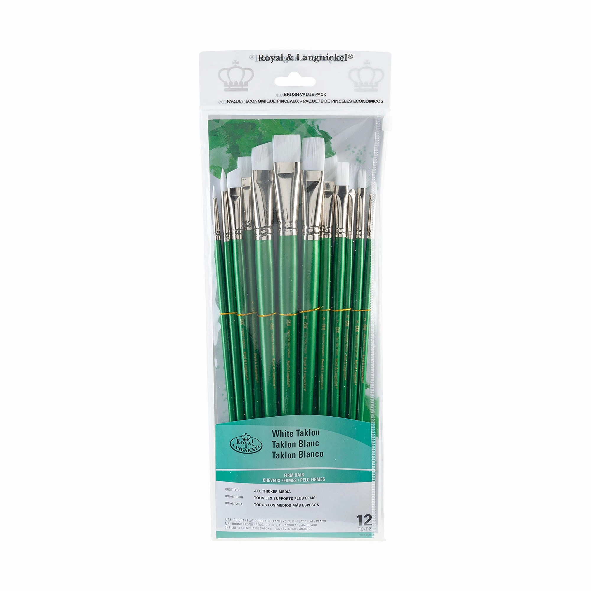 12-Pack White Taklon Brushes - Assorted trendy multipurpose