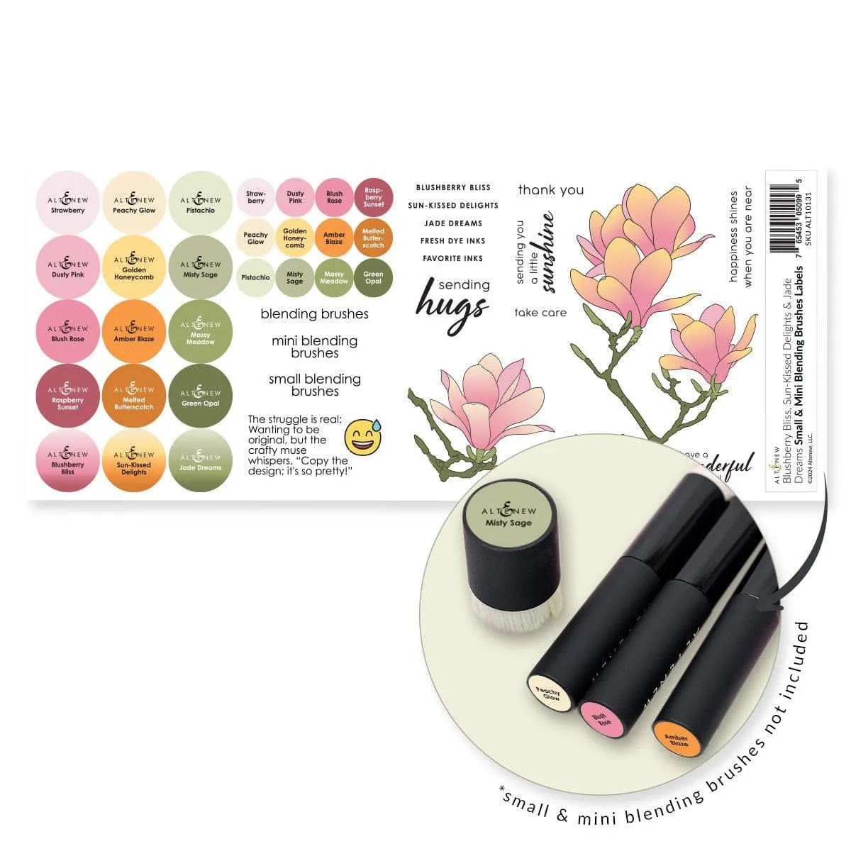Small & Mini Blending Brushes Label Set - Blushberry Bliss, Sun-Kissed Delights, Jade Dreams springloaded