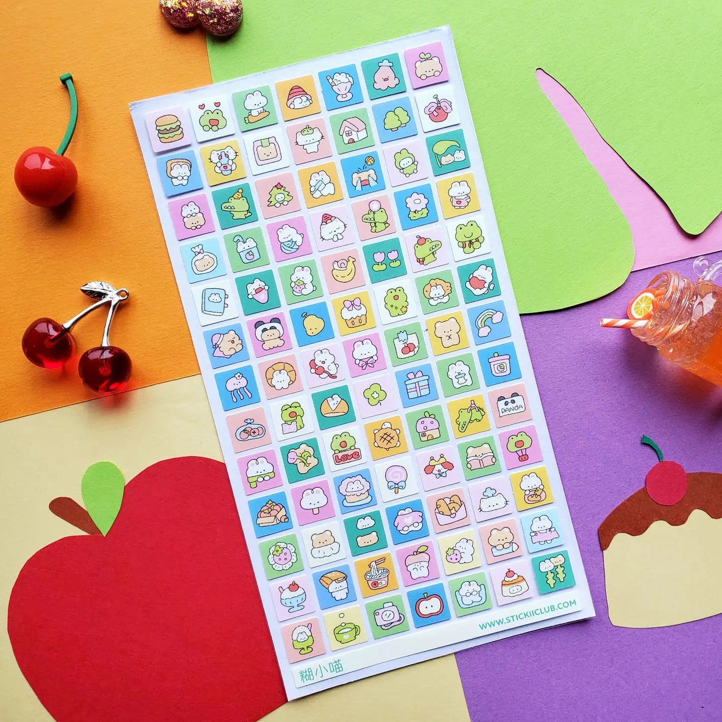 sealed waterproof Stickii Kawaii Squared Sticker Sheet