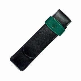 Pelikan Pen Case - Black & Green Leather For 2 Pens gift