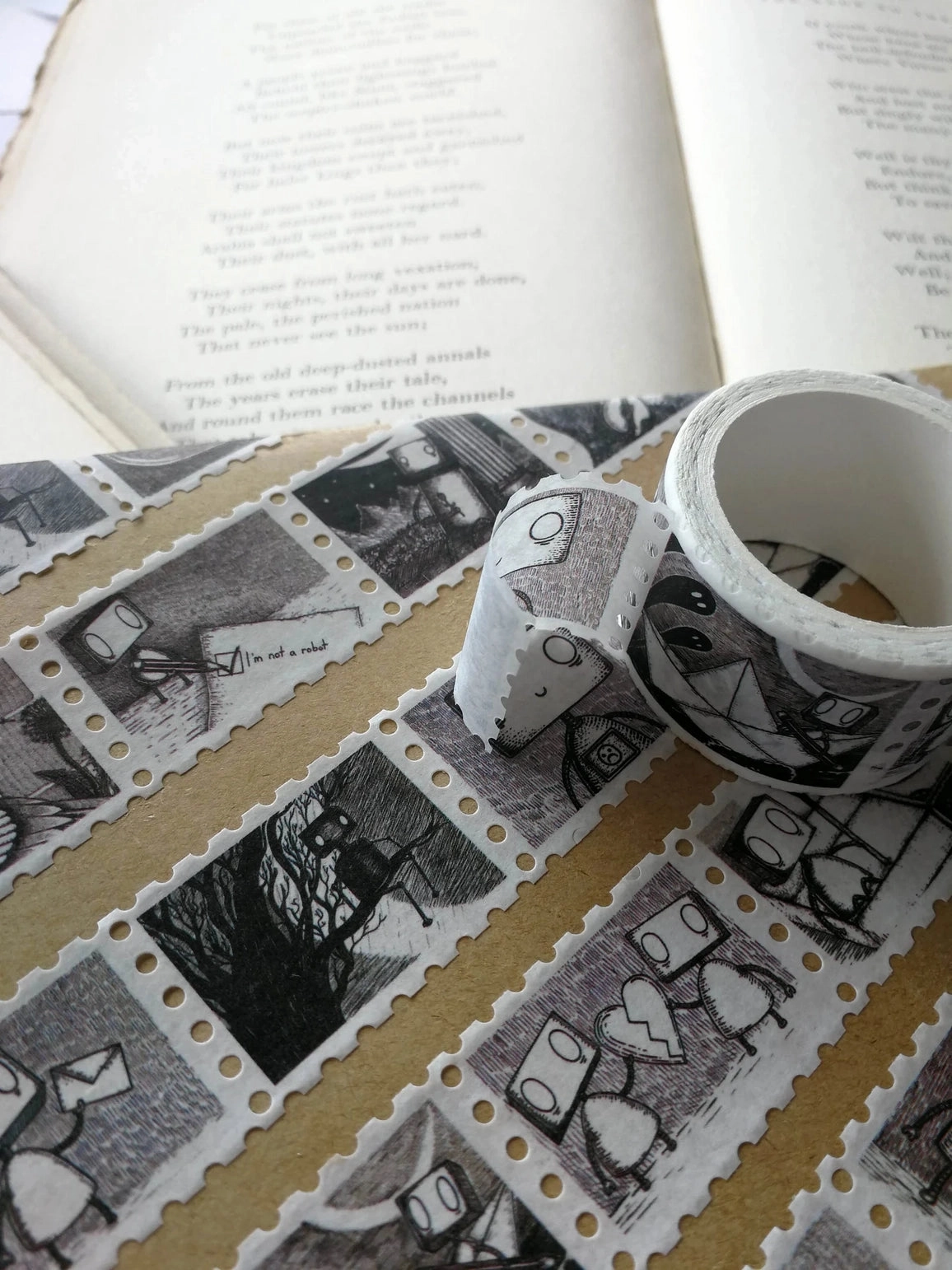 original vintage Robot Stamps Washi Tape- Landscape Format