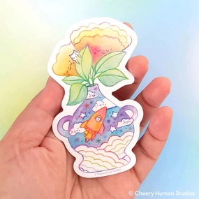 thin paper Space Cat   Flowers Vinyl Sticker