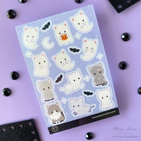Sparkle Ghost Cats Vinyl Sticker Sheet earthy thin