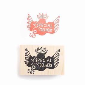 fiber original Special Delivery Pigeon Rubber Stamp