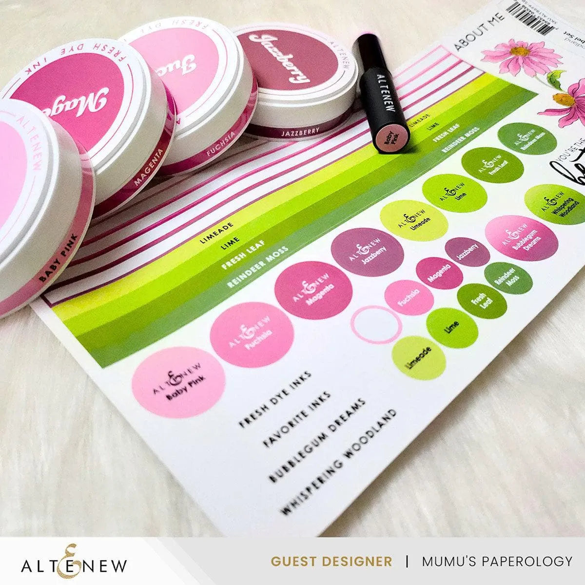 mini Round Ink Pads & Blending Brushes Label Set - Whispering Woodland, Bubblegum Dreams
