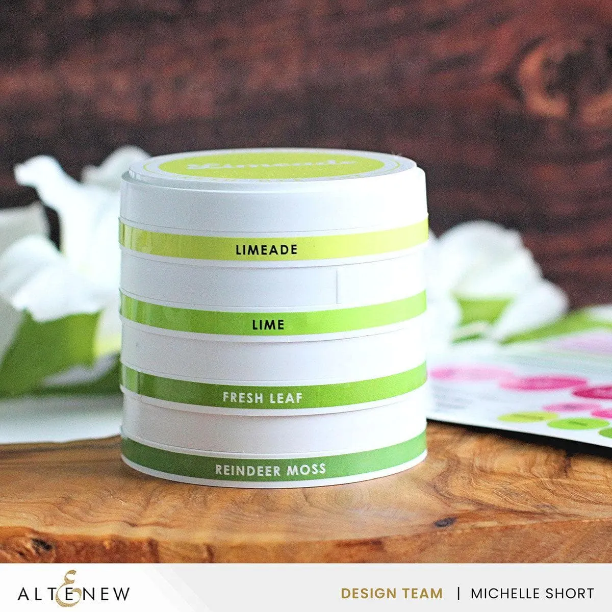 bulk round Round Ink Pads & Blending Brushes Label Set - Whispering Woodland, Bubblegum Dreams
