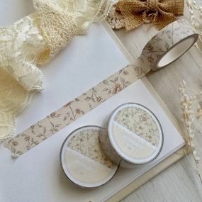 Beige Red Floral Washi Tape 15Mm elegant