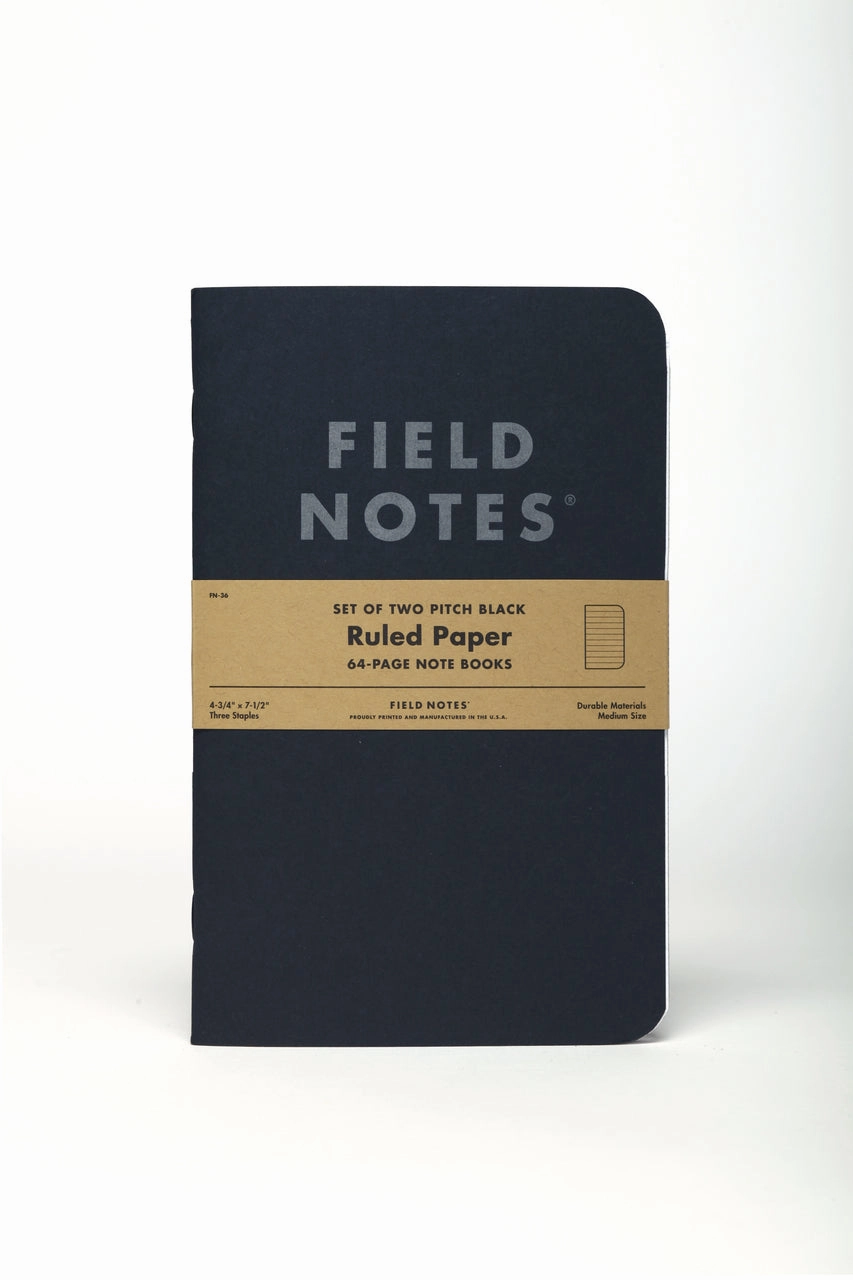 sturdy Field Notes Pitch Black Ruled 2-Pack- 4.75 X 7.5 Inch Size