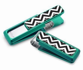 metallic sleek M-Clip Green W/Zigzag Inlay Money Clip