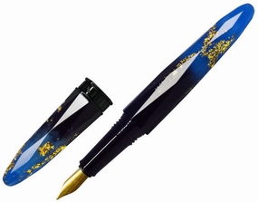 retractable Benu Briolette Luminous Sapphire Fountain Pen