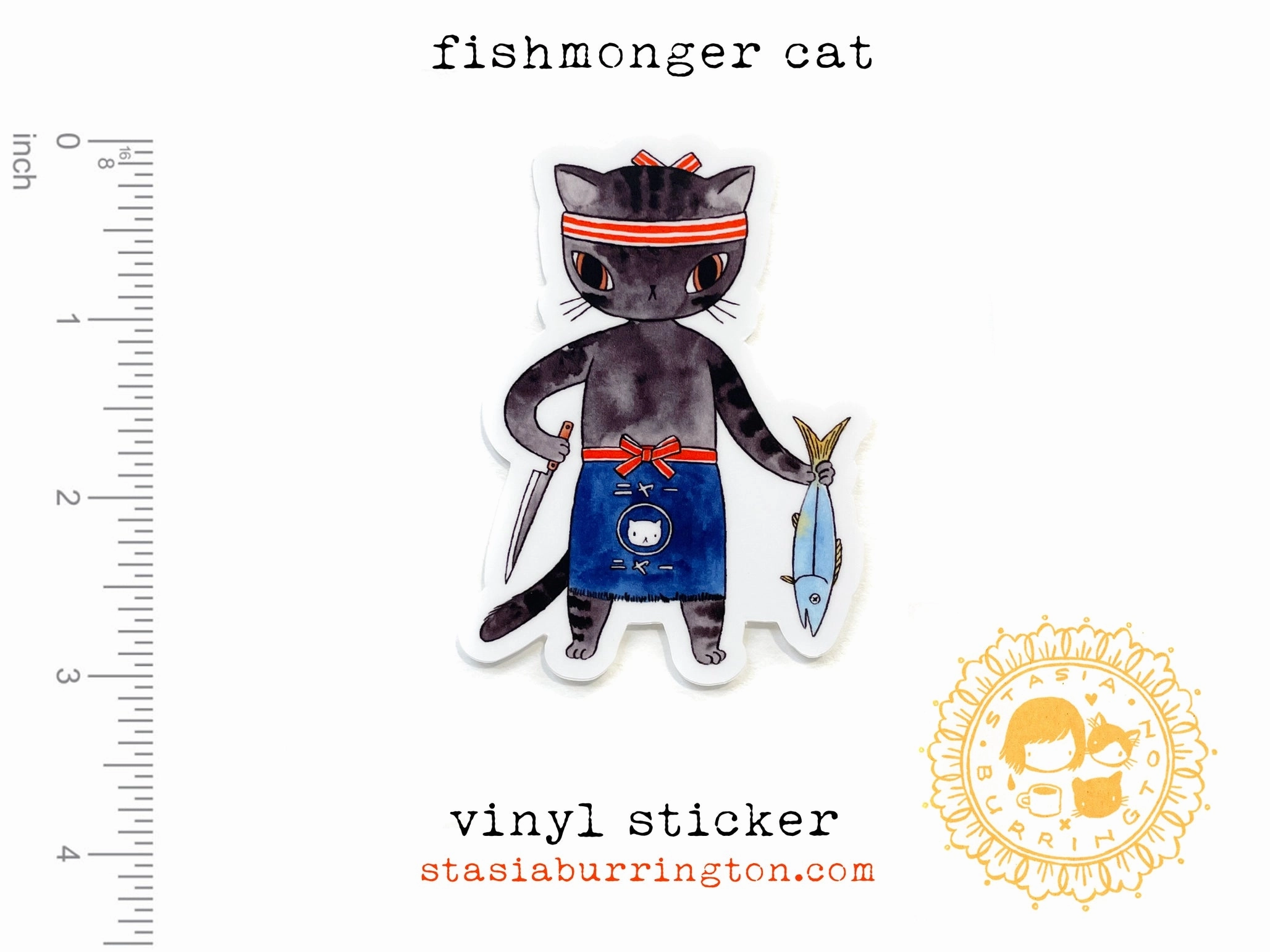 cool new Fishmonger Cat Vinyl Sticker