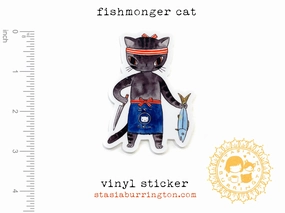 cool new Fishmonger Cat Vinyl Sticker