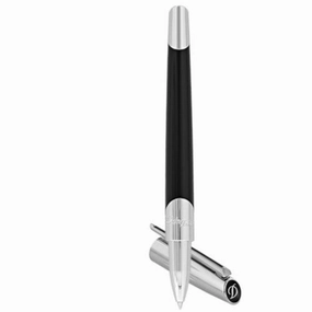 leather St Dupont Defi Millenium Shiny Black & Silver Rollerball Pen