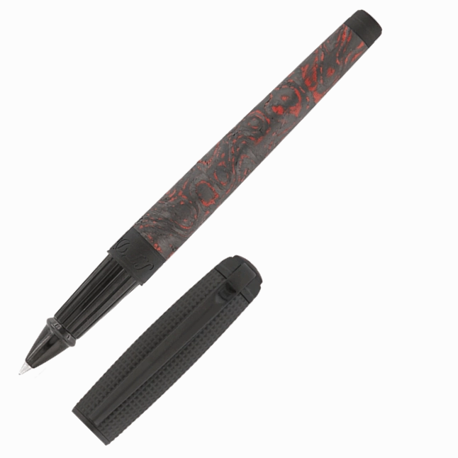 St Dupont Line D Carbon Collection Fiery Lava Rollerball Pen springloaded round