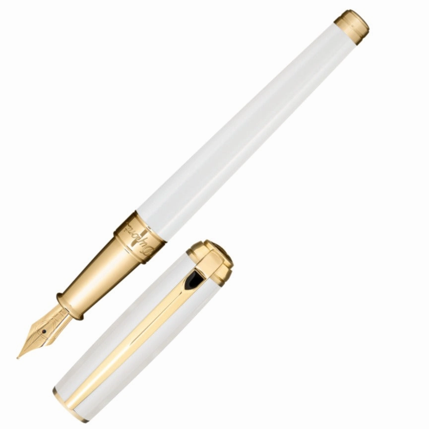 top St Dupont Line D Pearly White & Gold Fountain Pen