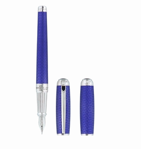 St Dupont Velvet Firehead Guilloche Ocean Blue Fountain Pen finest bronze