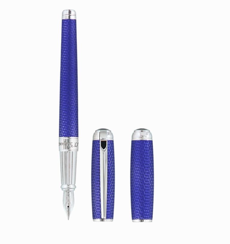 St Dupont Velvet Firehead Guilloche Ocean Blue Fountain Pen finest bronze