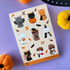 rugged Cat Halloween Parade Vinyl Sticker Sheet
