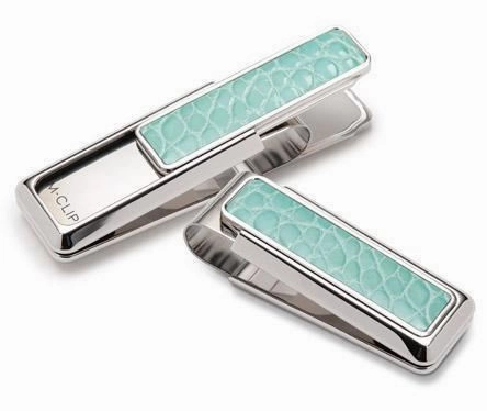 matte M-Clip Rhodium W/Light Blue Alligator Money Clip