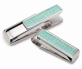 matte M-Clip Rhodium W/Light Blue Alligator Money Clip